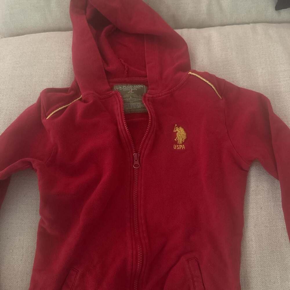 U.S. Polo Assn. Kids Red Full-Zip Hoodie with Gold Logo